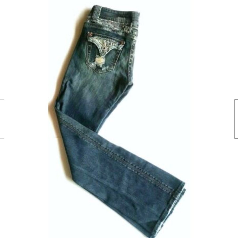 Miss Me Jeans Bootcut Kansas Rhinestones Sequence Distressed